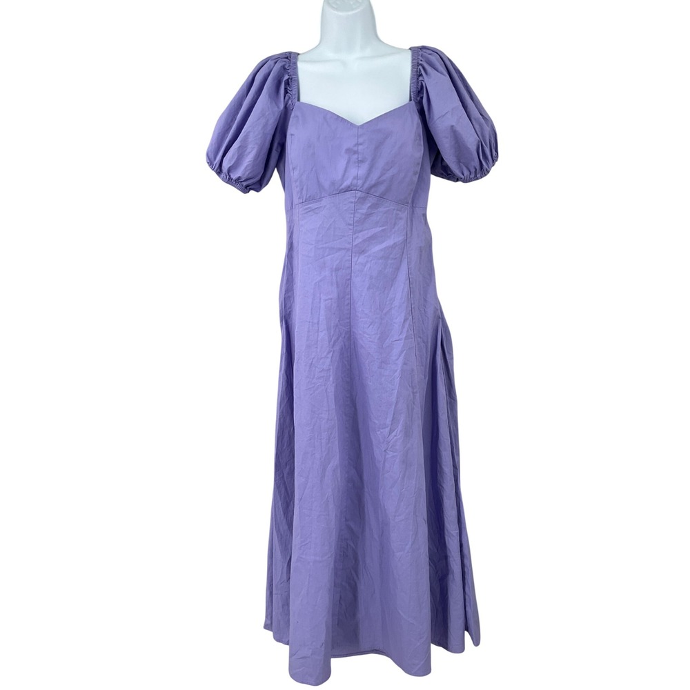 Maison Tara Dress Women 16 Purple Cotton Puff Sleeve Cutout Smocked Cottagecore